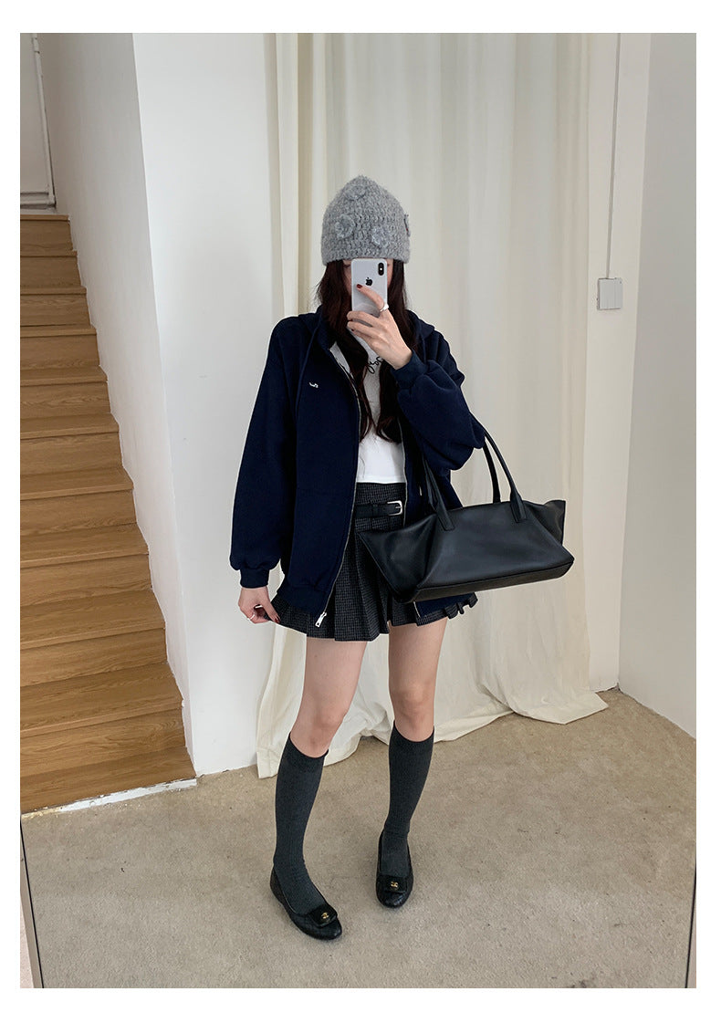 【H5495】實拍男友寬鬆款刺繡長袖連帽衞衣外套251109