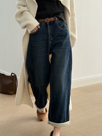 【Y98395】實拍S~XL復古加絨直筒牛仔褲含腰帶251106