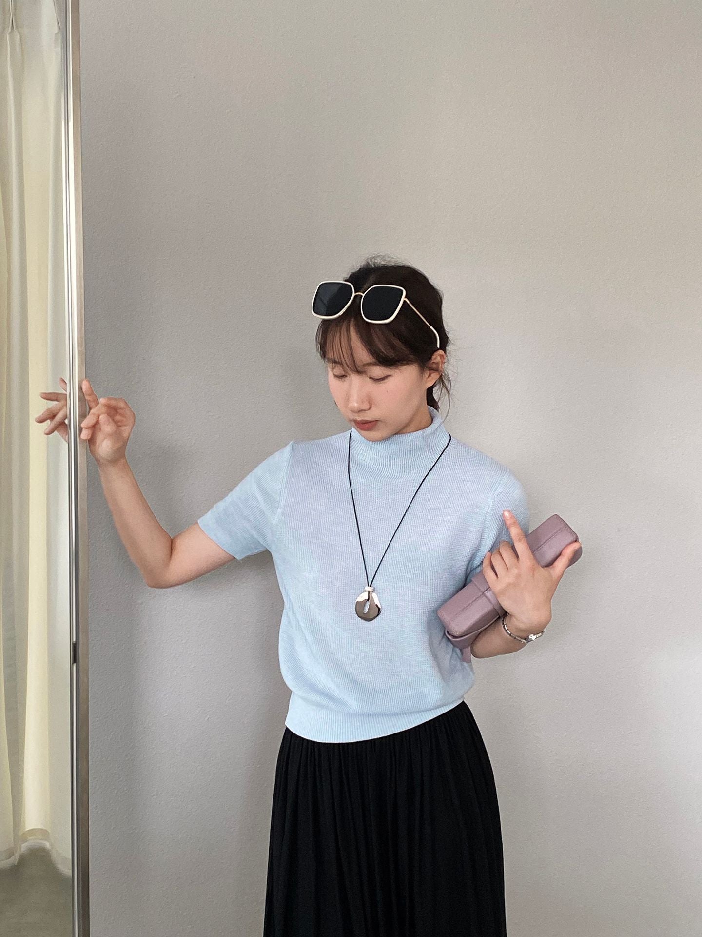 【cimz0663】實拍四季隨意搭☁️韓系半高領顯瘦短袖針織T恤/上衣260409