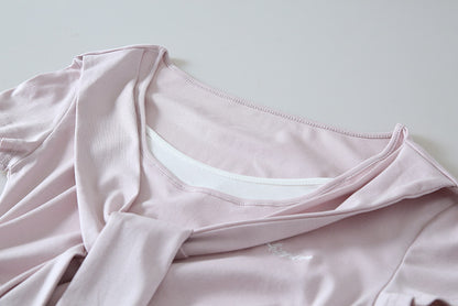 【LD11174】實拍設計感韓系絕美粉色帶披肩/綁帶假兩件短袖T恤260317