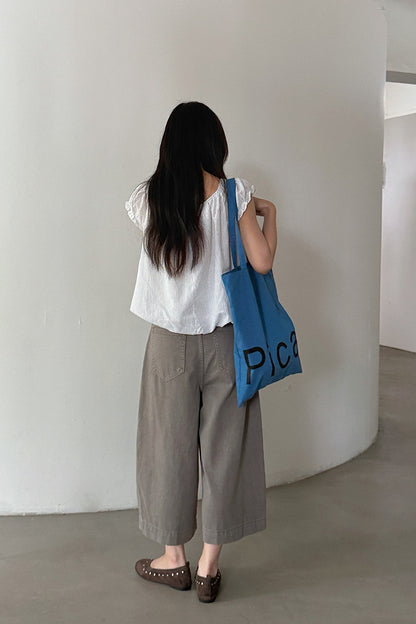 【LD11373】美式S~XL復古百搭👖水洗棉分割設計高腰顯瘦牛仔七分寬褲260630