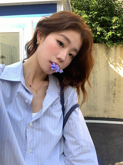 【L10122】韓系粉嫩少女感🌸慵懶風寬鬆顯瘦直條紋長袖襯衫/疊穿上衣260428