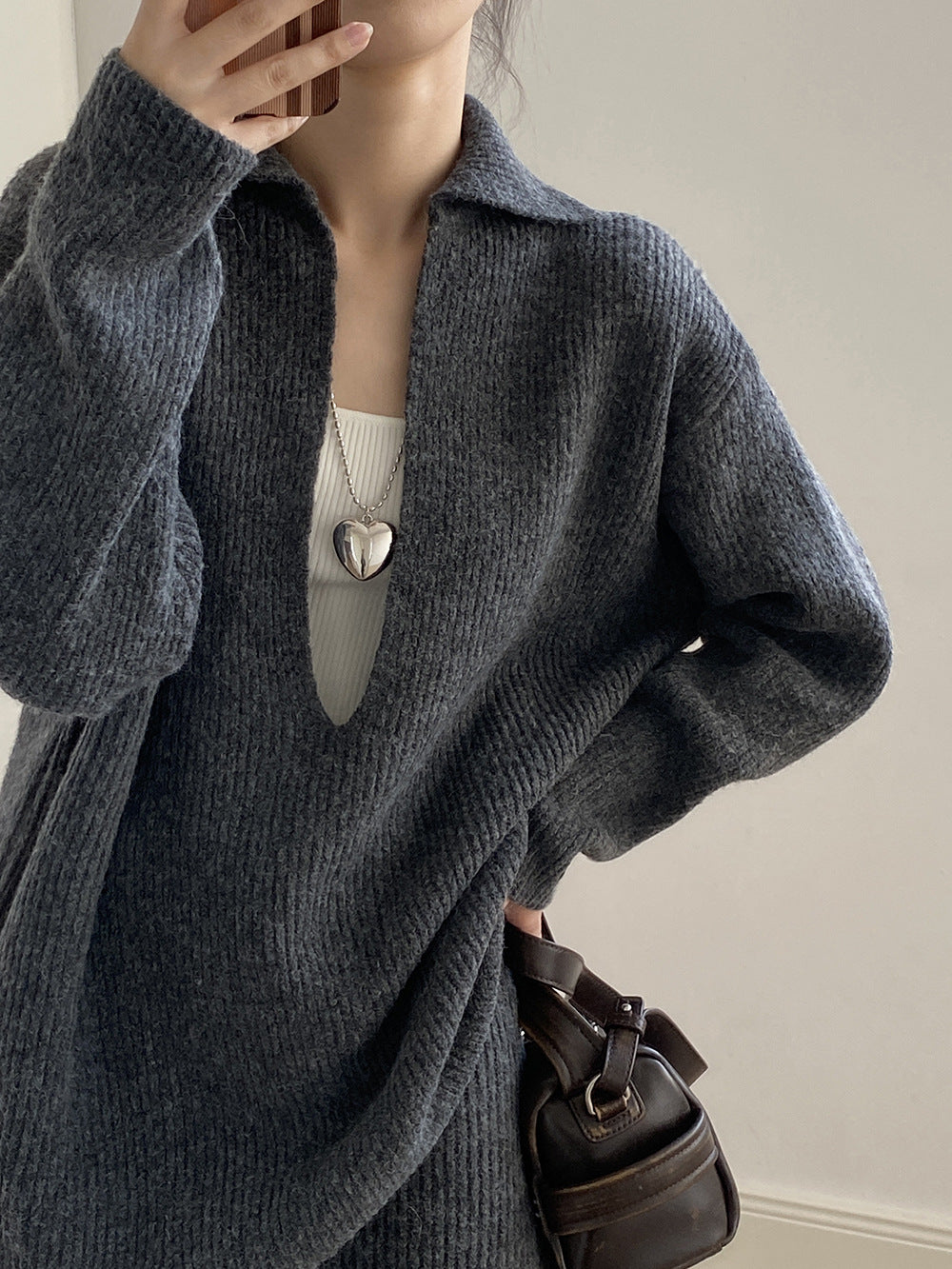 【YP680】 實拍深V慵懶毛衣＋針織長裙(含羊6%) 套裝251023