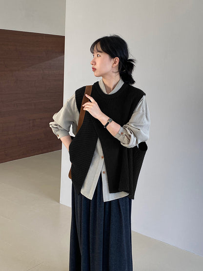 【cim8979】實拍秋冬設計師款不規則寬鬆針織馬甲251030