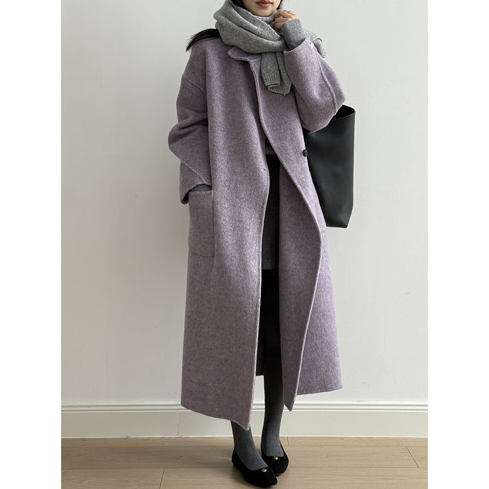 【Y25527】實拍高單質感雙面羊毛呢立領大衣（棉羊毛68%)251106