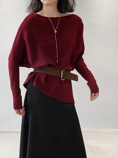 【cim9033】實拍韓系高級感長袖斜肩針織衫＋腰帶251030