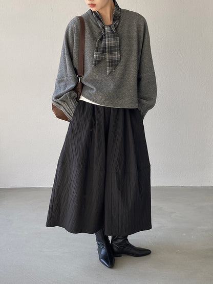 【cim1708】實拍秋冬法式寂靜高腰加厚微花苞A字裙251030