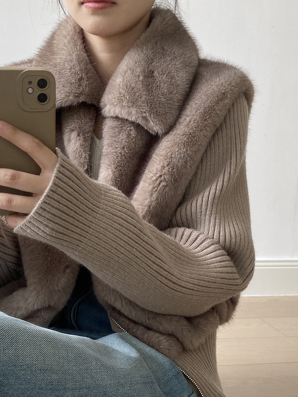 【YH8309】實拍高質感時髦仿皮草拼接針織假2件毛毛外套251113