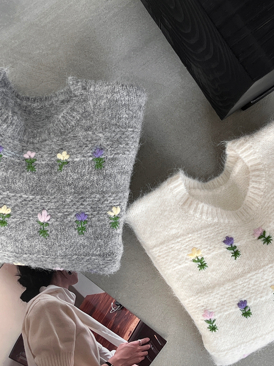 【cimz1377】實拍清新高級刺繡小花羊毛針織毛衣251128