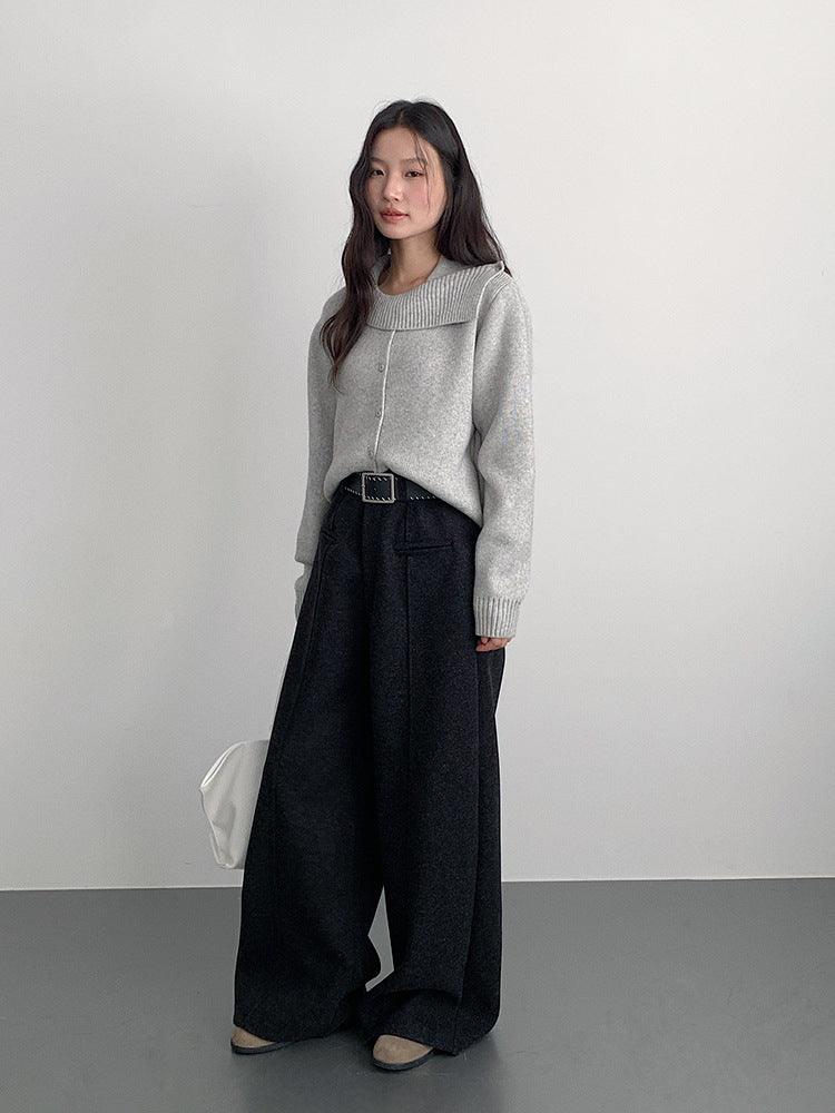 【LD11002】實拍秋冬法式設計感斜領針織毛衣外套251110