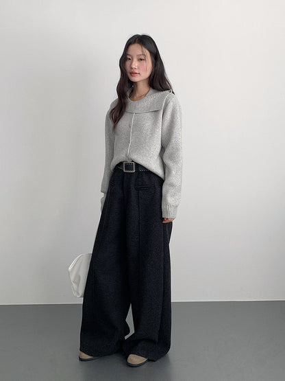 【LD11002】實拍秋冬法式設計感斜領針織毛衣外套251110