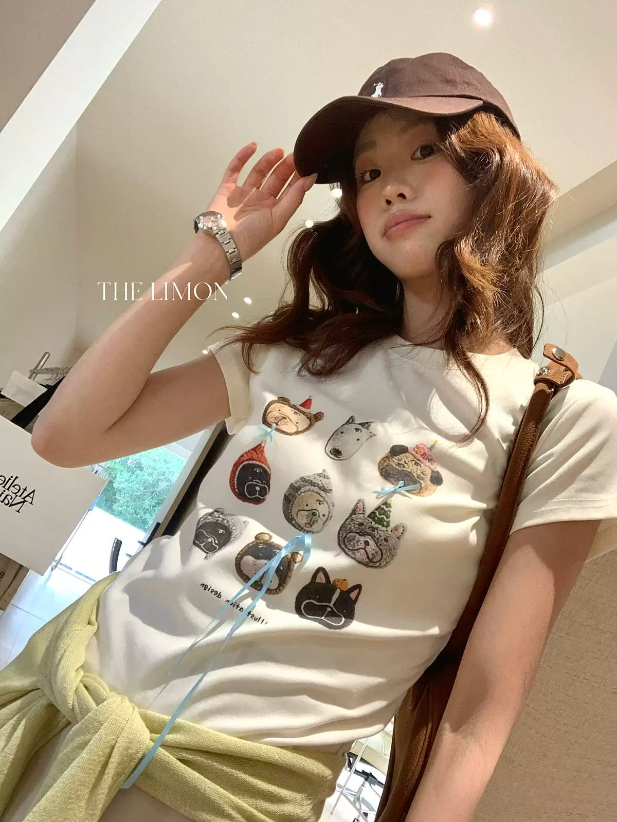 【L10373】實拍檸檬家可愛🐶蝴蝶結小狗印花修身正肩短袖T恤260330