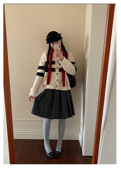 【H5502】實拍學院復古磨毛格子百褶A字裙251118