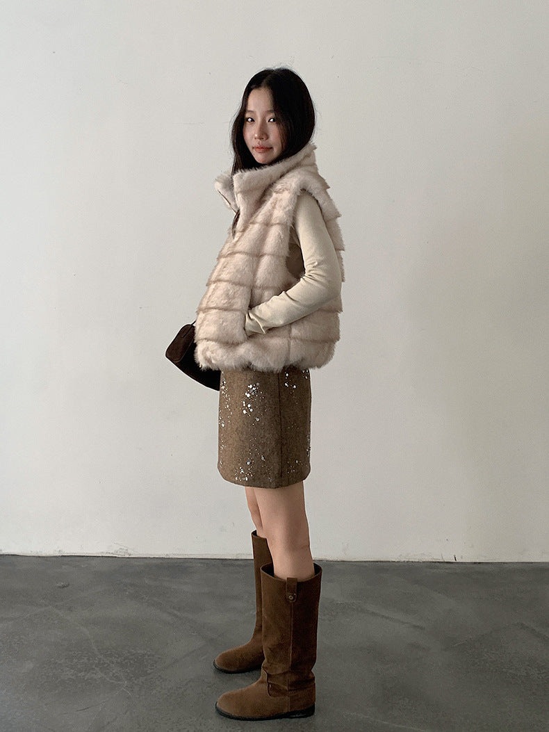 【LD11042】實拍皮毛一體立領拉鍊背心外套251202