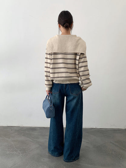 【LD11036】實拍雙頭拉鍊海軍領條紋針織開衫251202