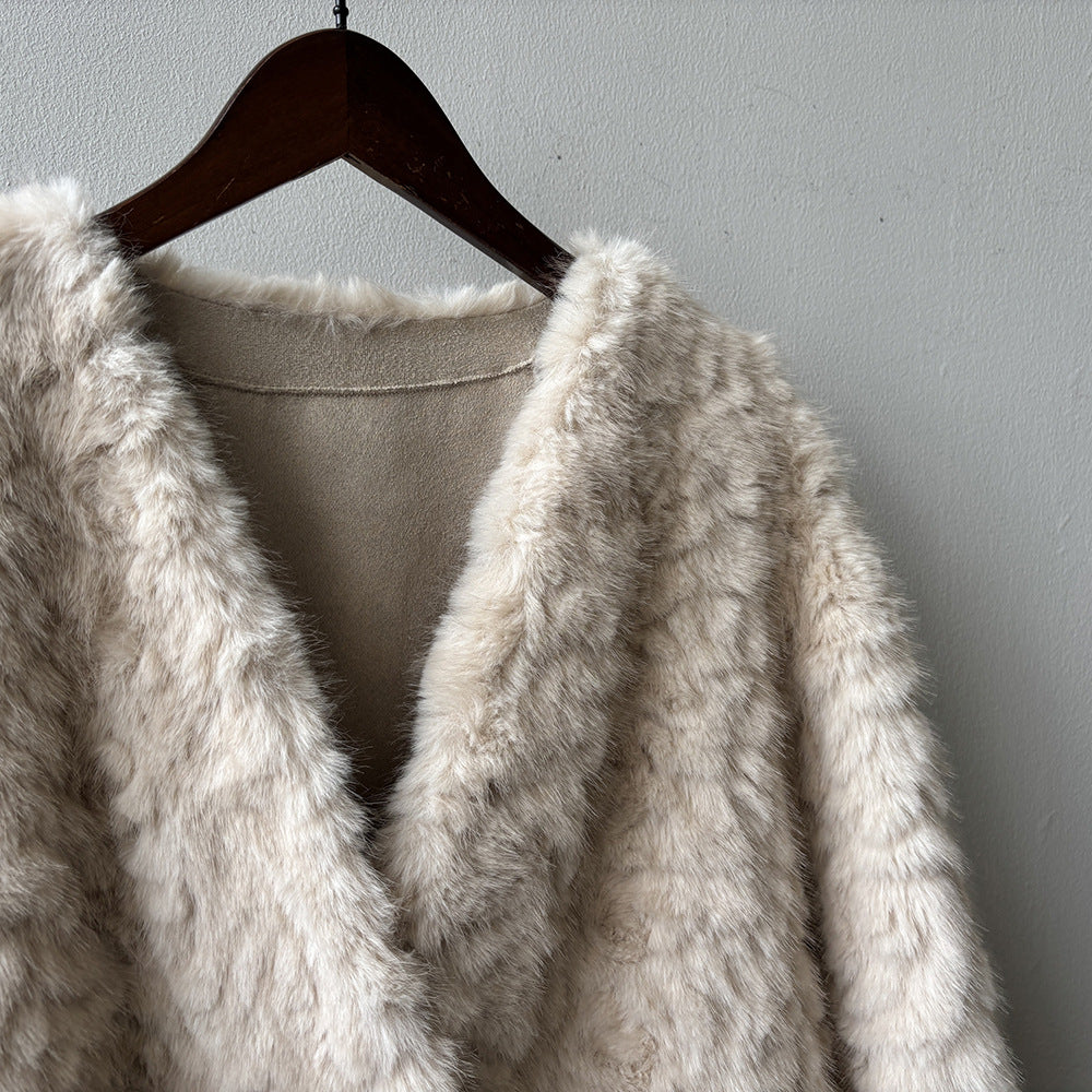 【YH707】實拍高質感毛茸茸仿皮毛保暖一体毛绒外套＋圍巾251113