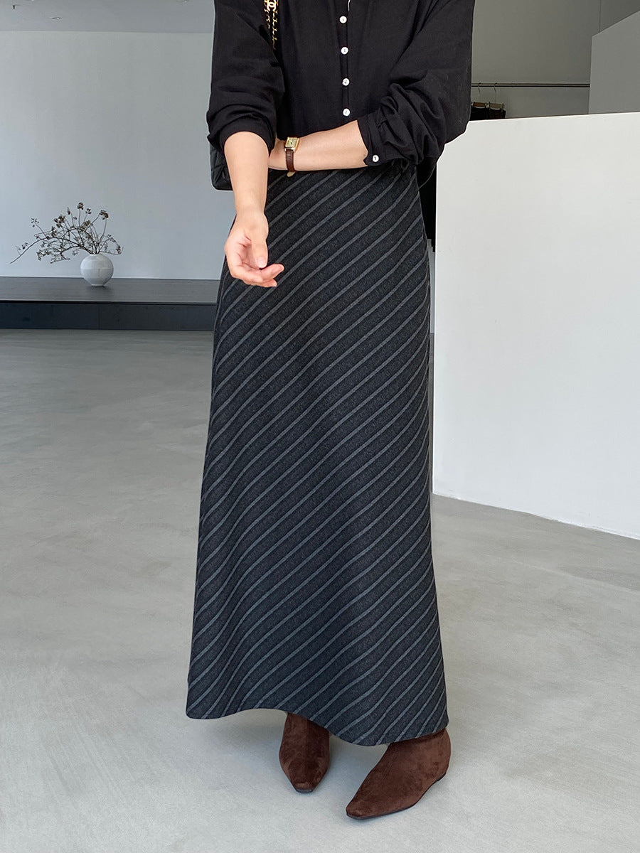 【cim2217】實拍時髦氣質斜紋高腰中長裙251030