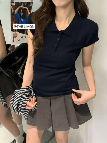 【L006838】實拍檸檬秋季氣質POLO領短袖針織衫250915