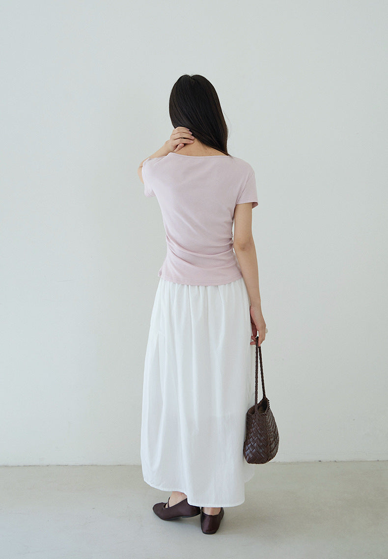 【LD11180】實拍夏季拼接纯色花苞裙260317