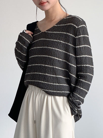 【LD11022】實拍肌理感寬鬆條紋針織衫251110