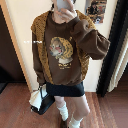 【L9295】實拍檸檬秋冬狗狗印花加絨衞衣+針織披肩251117