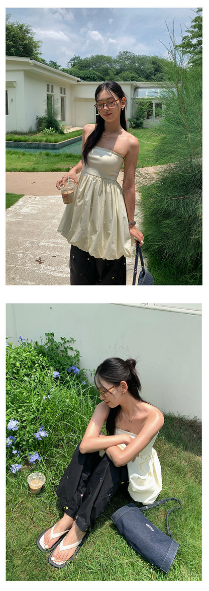 【H5340】實拍簡約時髦平口花苞長上衣250624