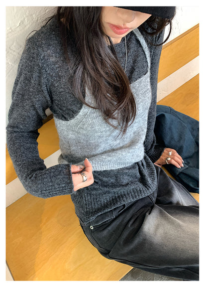 【H5393】實拍韓系簡約長袖針織衫＋休閒針織背心250902