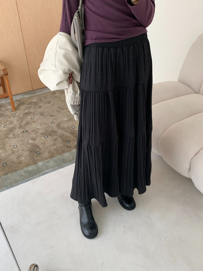 【H5476】實拍秋冬質感簡約細摺鬆緊腰a字傘裙251109