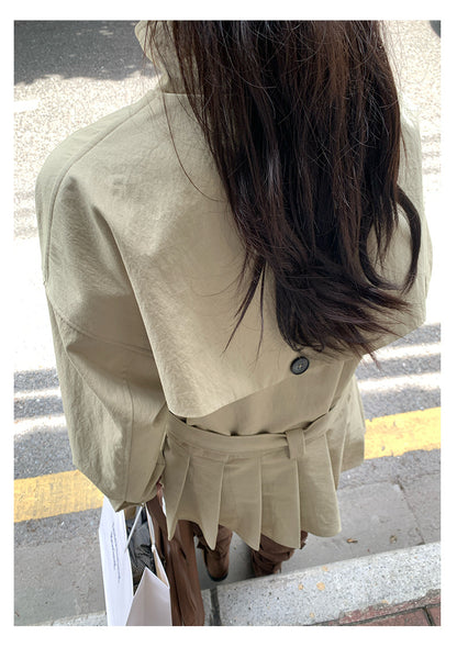 【H5400】實拍韓系慵懶卡其立領收腰風衣外套250902