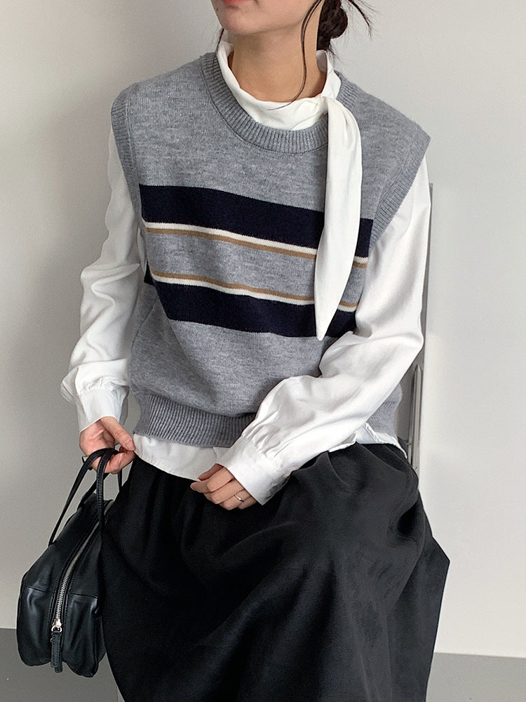 【LD11014】實拍學院感條紋圓領針織毛衣251110