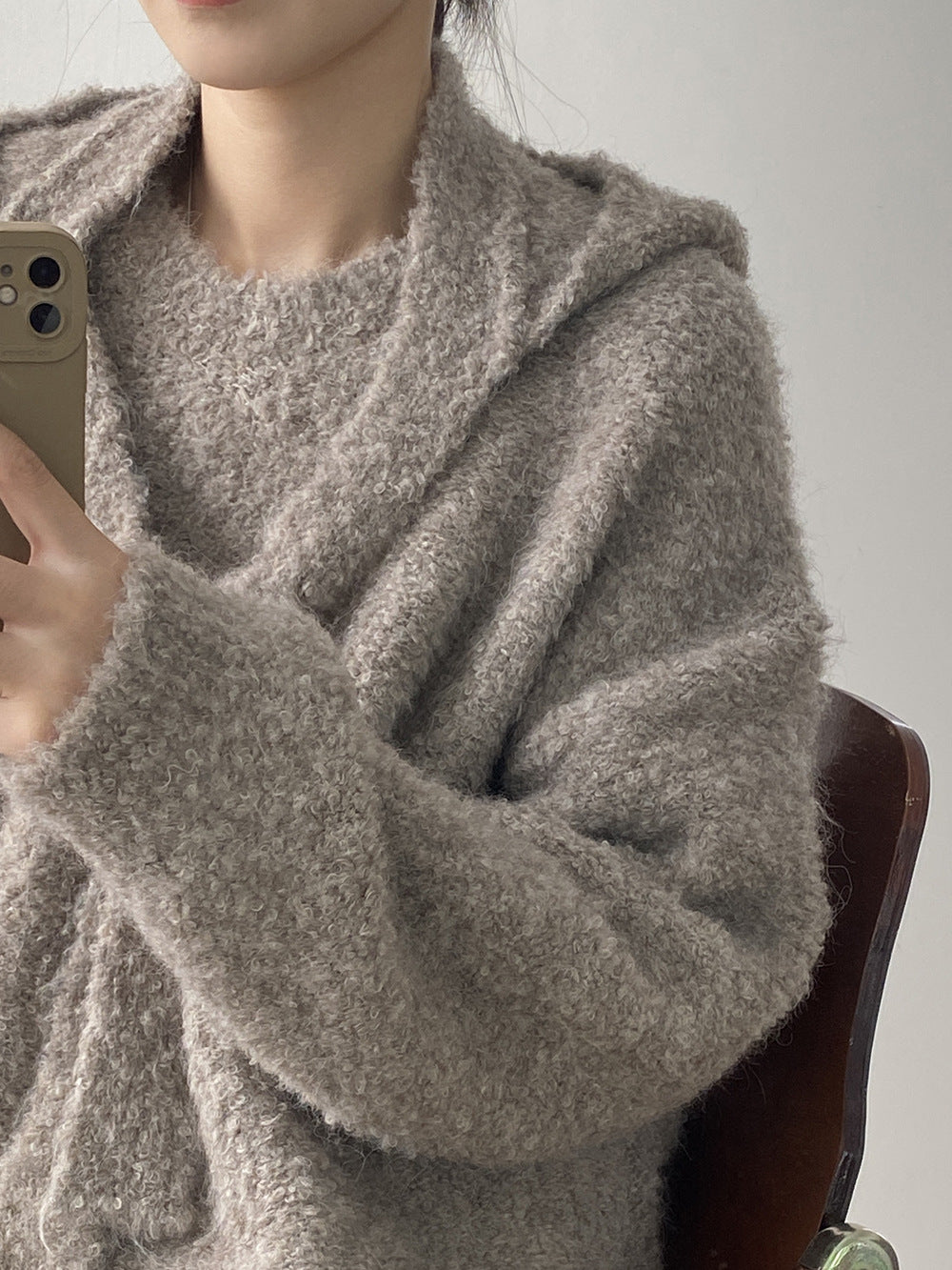 【YK259】實拍冬季慵懒奶呼呼針織毛衣+可拆卸披肩帽子(羊毛12%)251113