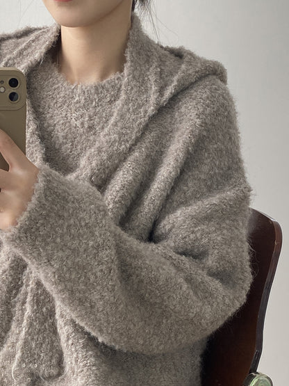 【YK259】實拍冬季慵懒奶呼呼針織毛衣+可拆卸披肩帽子(羊毛12%)251113