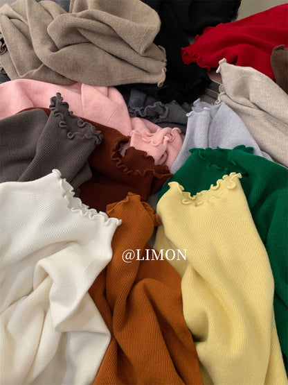 【LDF006】檸檬家親膚絨木耳邊半高領長袖針織衫251117