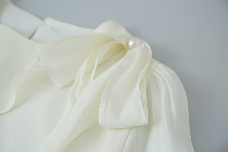 【LD3290】實拍法式釘珠蝴蝶結天絲雪紡襯衫251103