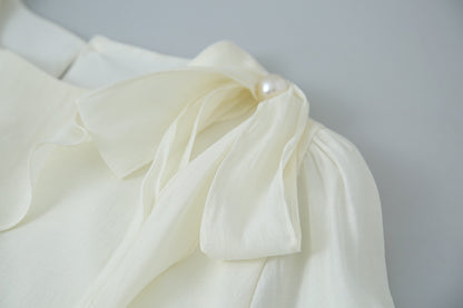 【LD3290】實拍法式釘珠蝴蝶結天絲雪紡襯衫251103