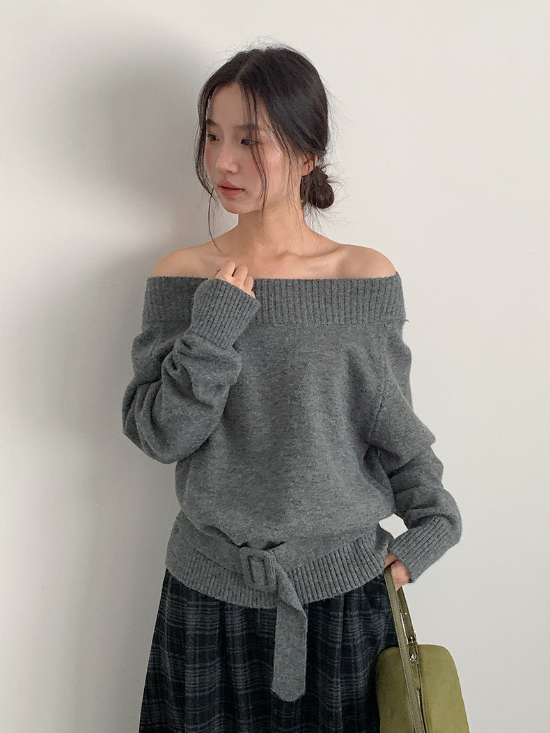 【LD11062】實拍慵懶高級感北極融針織毛衣（可拉一字肩）251209