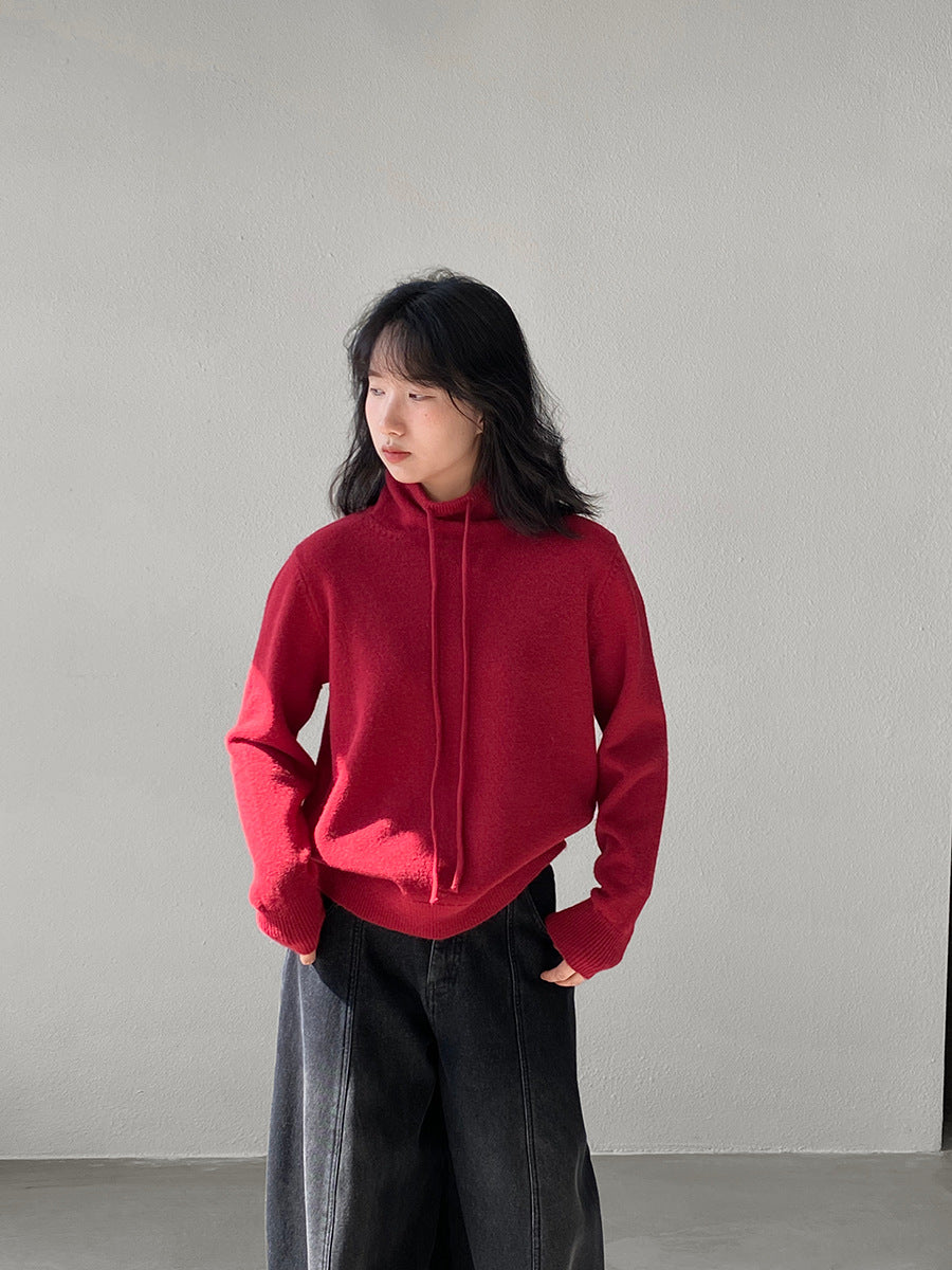 【cimz1374】實拍極簡淨色高領抽繩針織毛衣251120