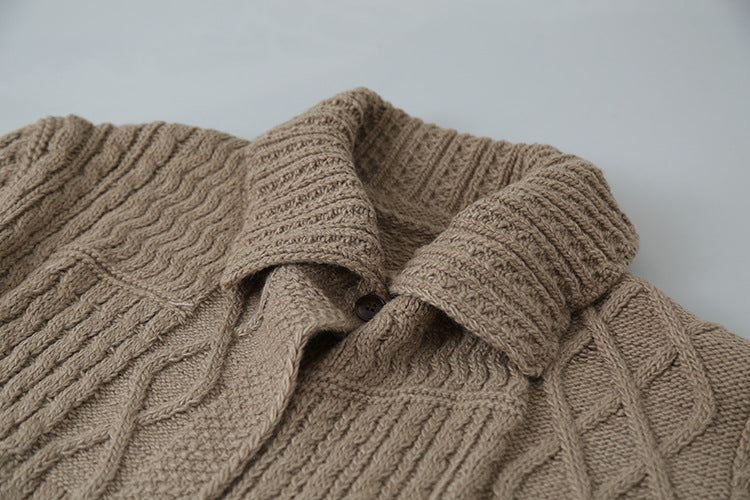 【LD3297】實拍復古立體厚實絞花大翻領毛衣外套251103