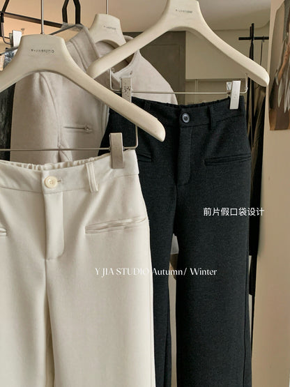 【LY9588】實拍Y.JIA 簡約毛呢加絨加厚微喇休閒褲251208