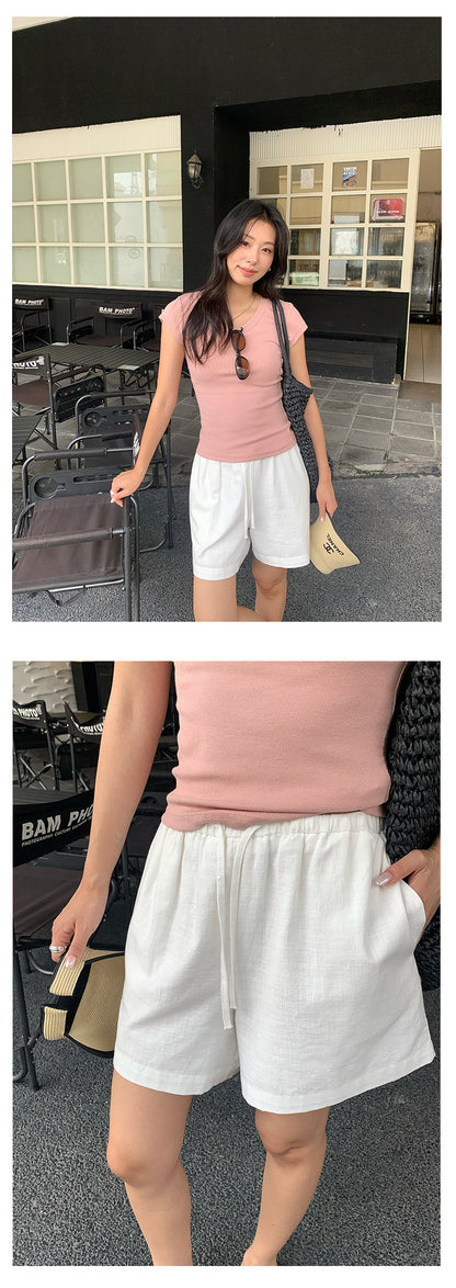 【H5257】實拍夏季韓系棉麻A字短褲250513