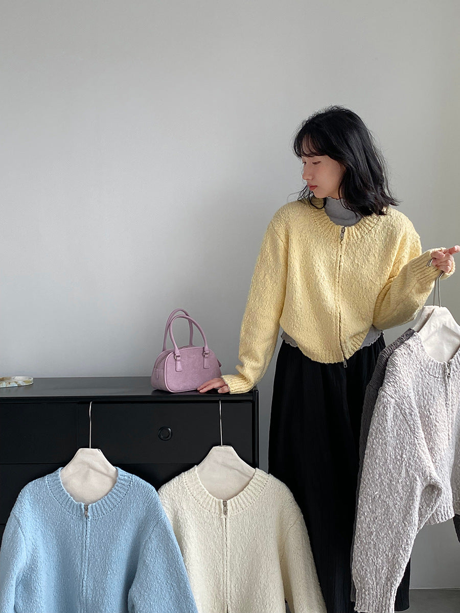 【cimz1386】實拍雙頭拉鍊羊毛保暖針織外套（羊毛34%)251201