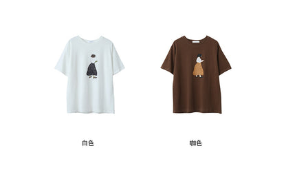 【LD3244】實拍文藝女孩磨毛短袖T恤251006