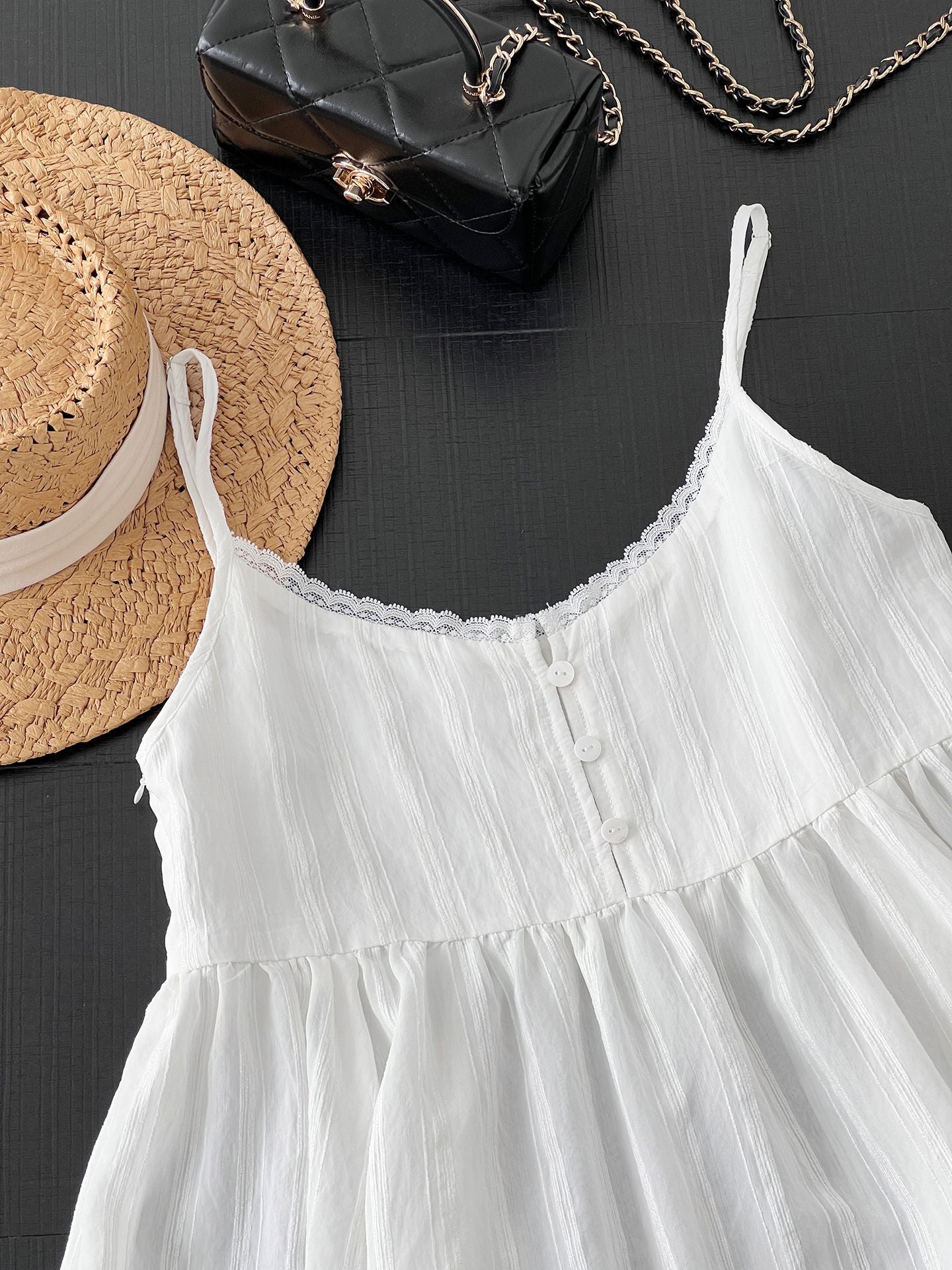 【cimz3002】實拍韓系仙氣層次感🤍氣質不規則蕾絲疊穿細肩帶A字上衣260429