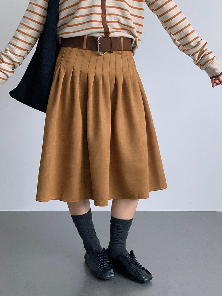 【LD11016】實拍冬季復古麂皮絨A字裙251110