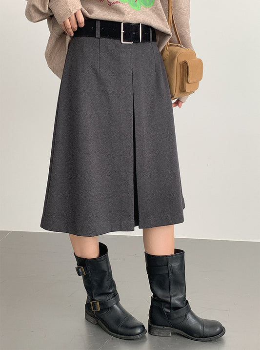 【LD3300】實拍S~XL韓版高腰顯瘦毛呢A字裙＋腰帶251103