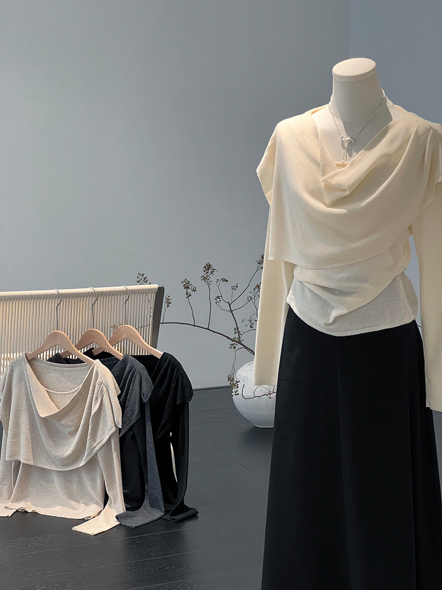 【cim396】實拍慵懶蕩領假2件披肩針織毛衣251030