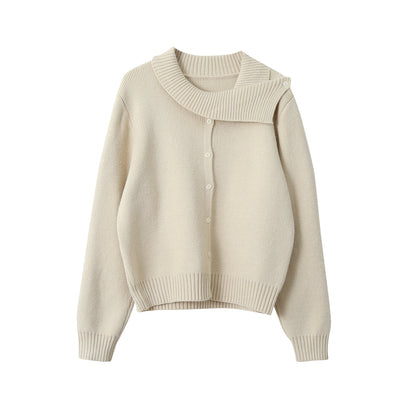 【LD11002】實拍秋冬法式設計感斜領針織毛衣外套251110