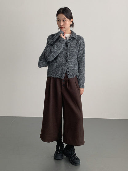 【LD3301】實拍韓系簡約高腰毛呢闊腿七分褲251103