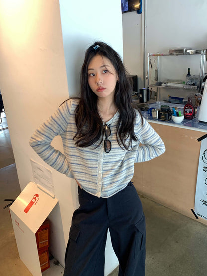 【H5403】實拍韓系復古超可愛條紋針織開衫250902