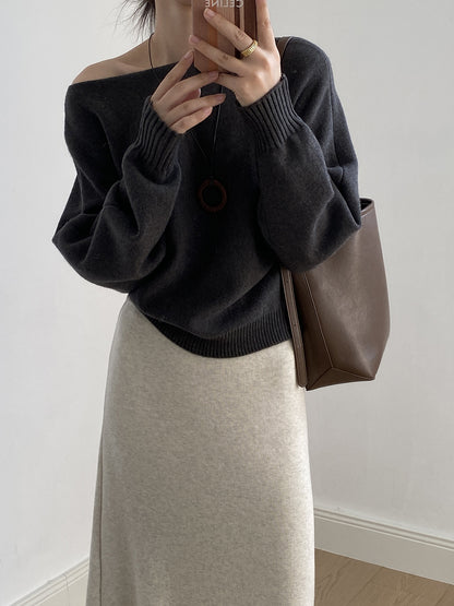 【YP2081】 實拍一字領斜肩慵懶針織毛衣251023